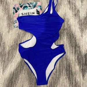 NEW Royal Blue Cut-Out One Shoulder Swimsuit Full